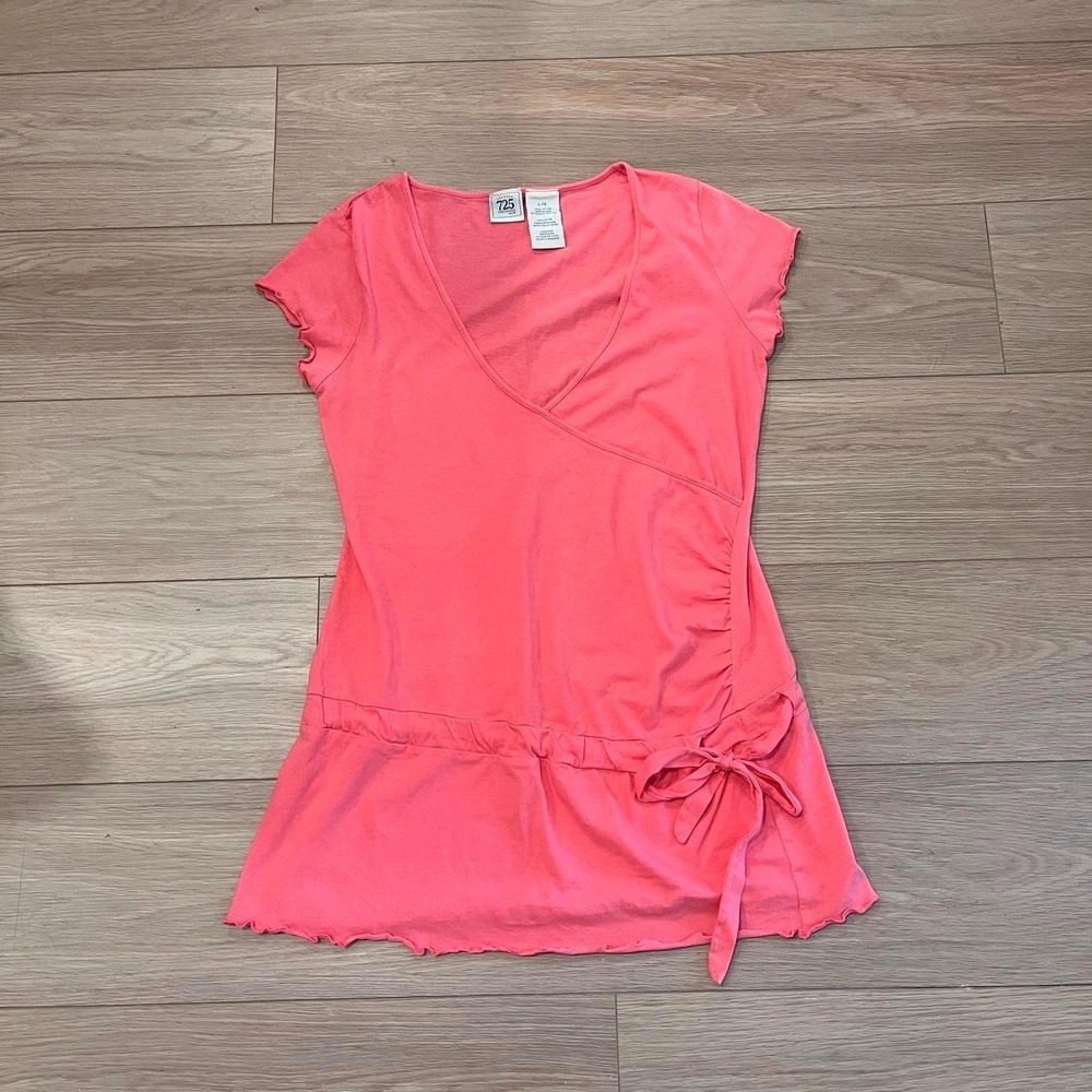 725 Originals Coral Pink Y2K Top Women L 100% Cotton Fitted McBling Coastal